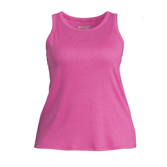 Terra & Sky Women's Plus Pink Scoop Neck Ribbed Tank Top Size 2X (20W-22W) New - Picture 1 of 2